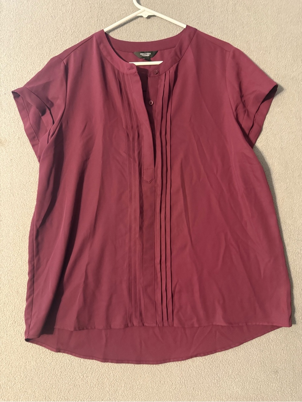 Simply Vera Vera Wang Plum Pleated Short-Sleeve Blouse
